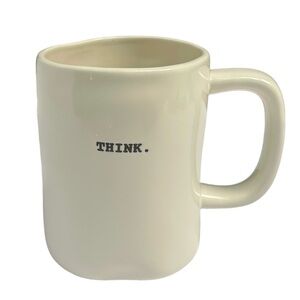 Rae Dunn THINK Mug Coffee Tea White with Black Typewriter Letters NWT 2017 OG